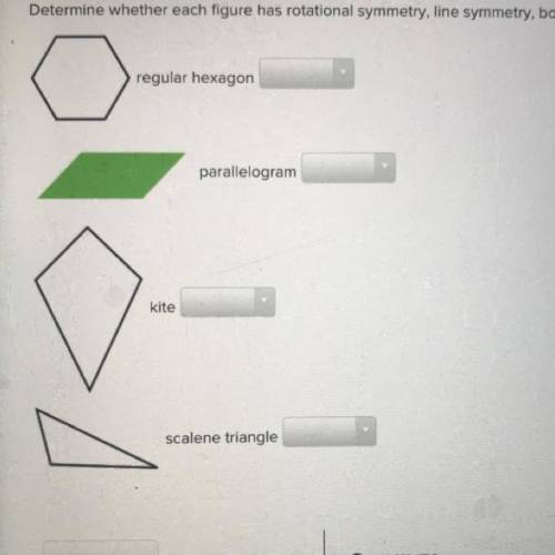 Determine whether each figure has rotational symmetry, line symmetry, both, or neither.