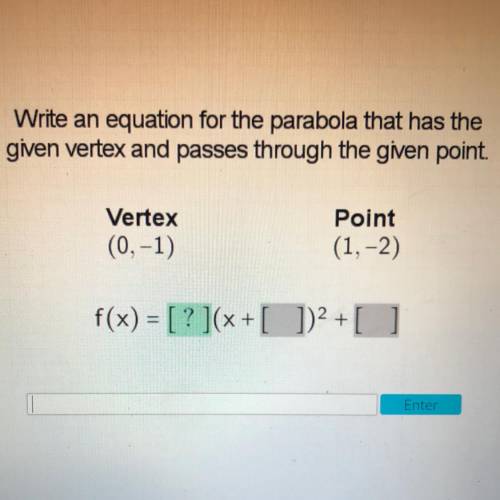 Write an equation for the parabola that has the

given vertex and passes through the given point.