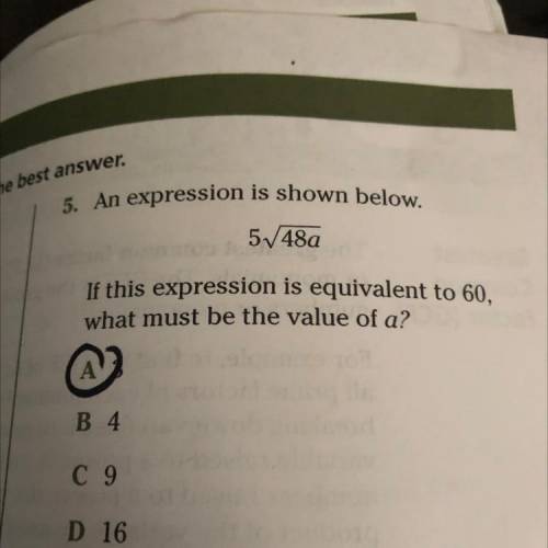 An expression is shown below if this expression is equivalent to 60, what must be the value of a? A