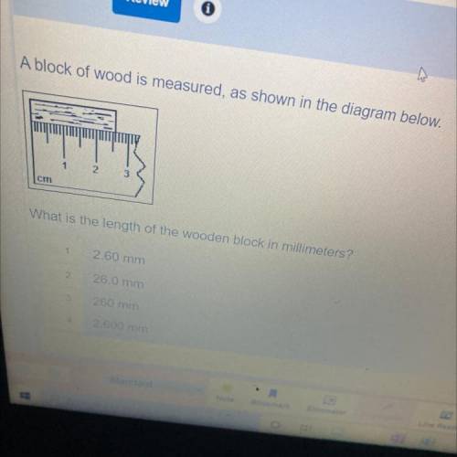 A block of wood is measured, as shown in the diagram below.

What is the length of the wooden bloc