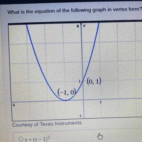 What is the equation of the following graph in vertex form?

O y = (x - 1)
O y = (x - 1)2 + 1
O y