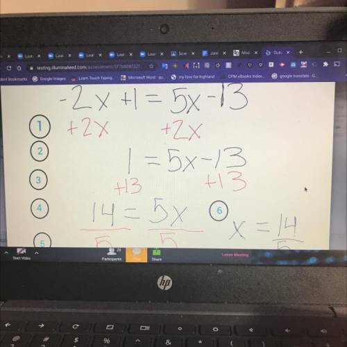 Which step did the student make and error in solving the equation?(step numbers in circled in blue