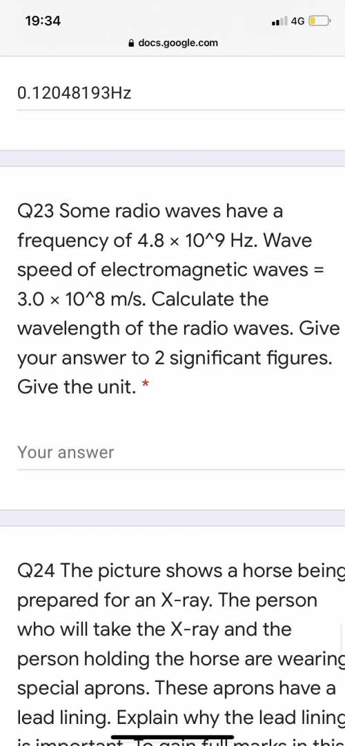 Some radio waves have a frequency of 4.8 × 10^9 Hz. Wave speed of electromagnetic waves = 3.0 × 10^