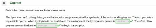 The trp operon in E.coli regulates genes that code for enzymes required for synthesis of the amino
