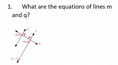 What are the equations of lines m and q? Please
