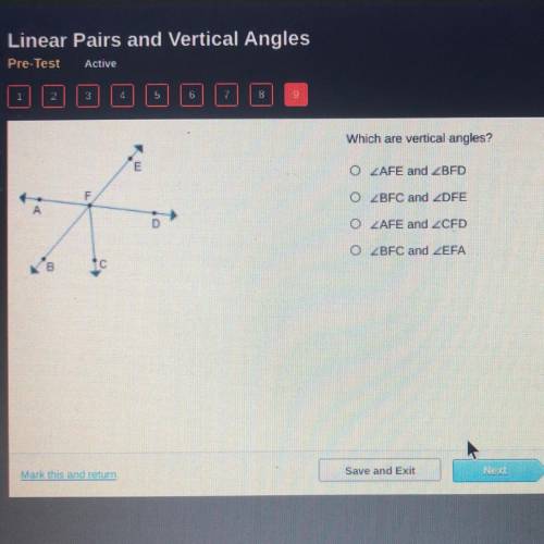 Which are vertical angles?