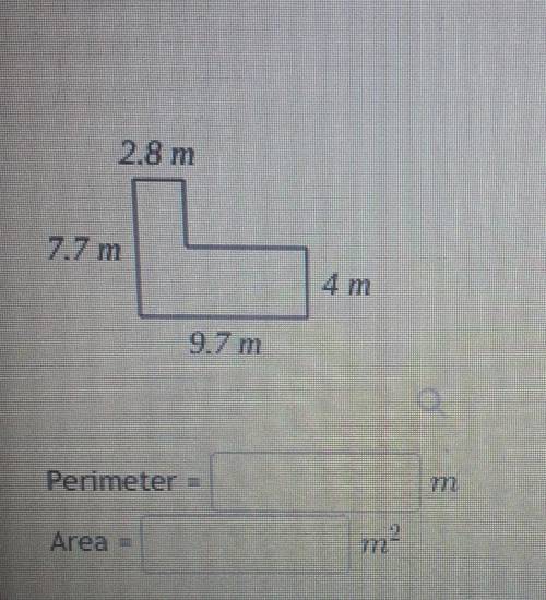 How to find the perimeter and area of 7.7m, 2.8m, 9.7m, 4