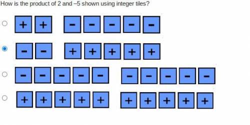 How is the product of 2 and –5 shown using integer tiles? 2 positive tiles and 5 negative tiles. 2