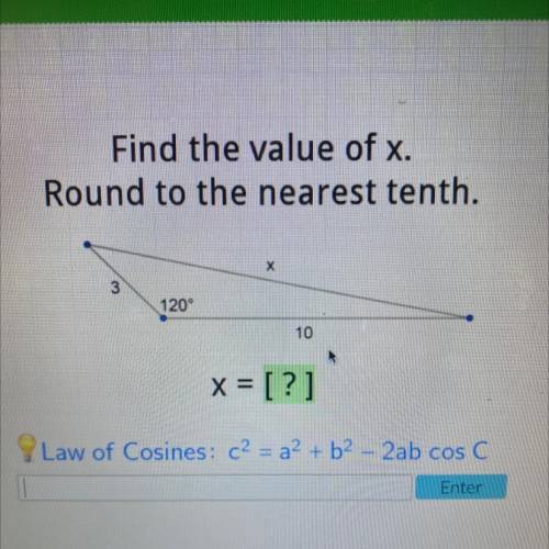 Law of cosines please find x