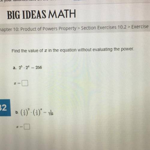 Find the value of x in the equation without evaluating the power