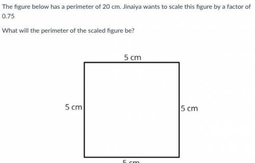 The figure below has a perimeter of 20 cm. Jinaiya wants to scale this figure by a factor of 0.75