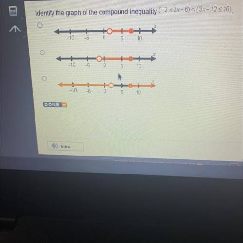 Identify the graph of the compound inequality (-2<2x-6) (3x- 12510)