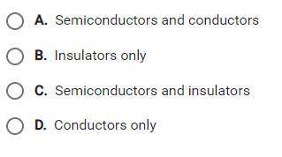 Which materials allow electrons to flow through them?
Answer options in the picture.