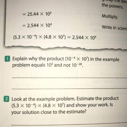 1 Explain why the product (10-4 X 10') in the example
problem equals 103 and not 10–28.