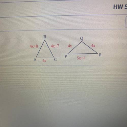 Answer this fast and I’ll make you what are perimeters of the triangles shown are equal