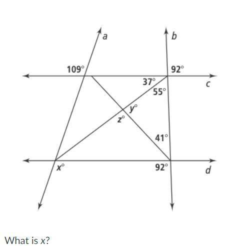 HELP Lines a, b, c, and d intersect as shown below.What is x