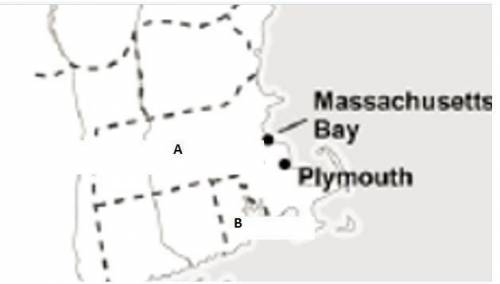 Select the two colonies we learned about in these lessons which are labeled A and B on the map. Que