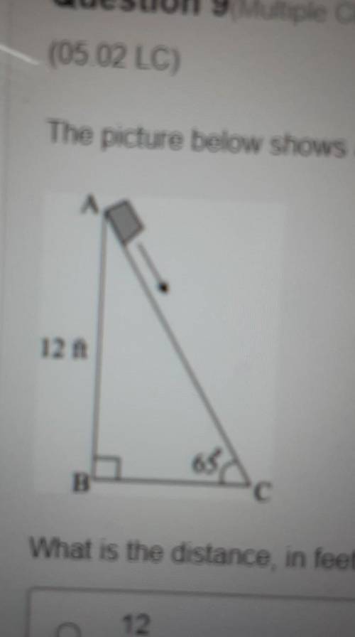 the picture below shows a box sliding down a ramp what is the distance in feet that the box has to