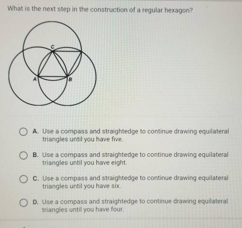 What is the next step in the construction of a regular hexagon?