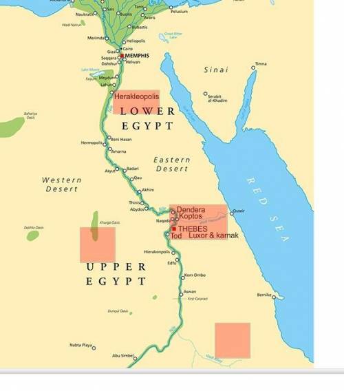 Ancient Egyptians were highly dependent on agriculture. Based on this knowledge, mark the two locat