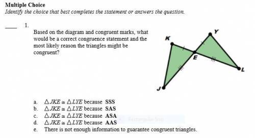 Based on the diagram and congruent marks, what

would be a correct congruence statement and the
mo