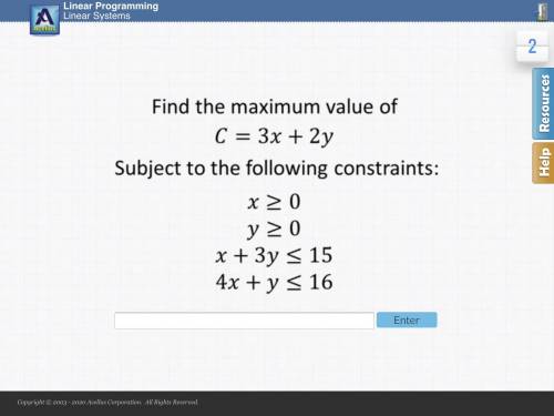 Find the maximum value of C=3x+2y to the following constraints
