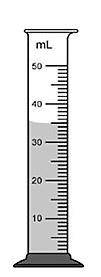The volume of an unknown liquid is shown in the graduated cylinder. The mass of the liquid is 105 g