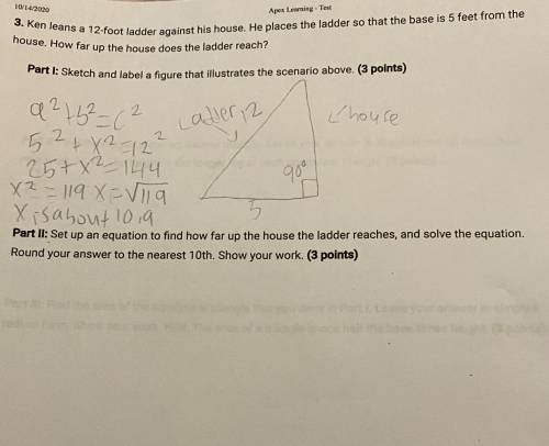 I need help with this geometry problem!

Part II: Set up an equation to find how far up the house