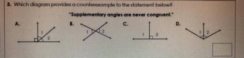 DUE IN 6 MINUTES!!

Which diagram provides a counter example to the statement below? 
“Supplementa