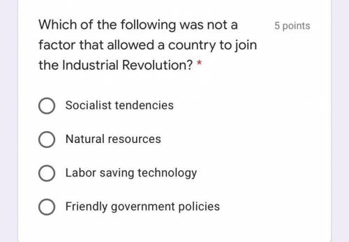 Which of the following was not a factor that allowed a country to join the Industrial Revolution?