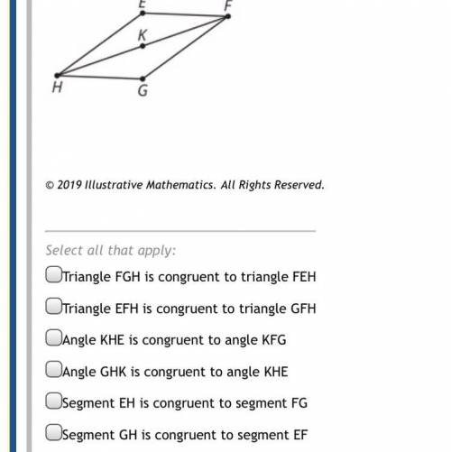 help me. Question: Triangle HEF is the image of triangle FGH after a 180 degree rotation about poin
