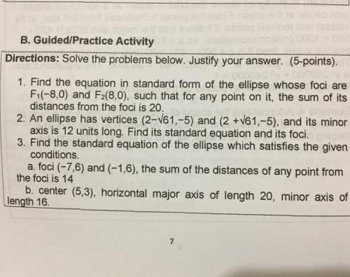Pls help me with solving ellipses. i need a complete solution. will mark brainliest.