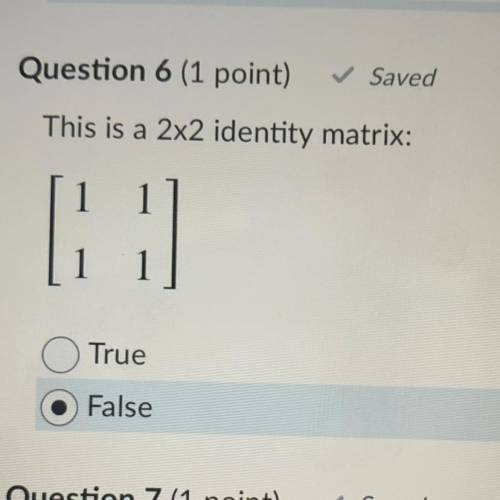 This is a 2x2 identity matrix:
True 
Or 
False