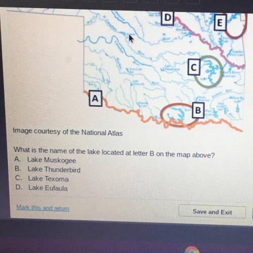 What is the name of the lake located at letter B on the map above? Answer is C :)