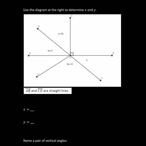 Use the diagram at the right to determine x and y.