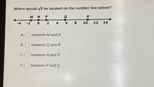 Where the square root of 7 be located on the number line below?