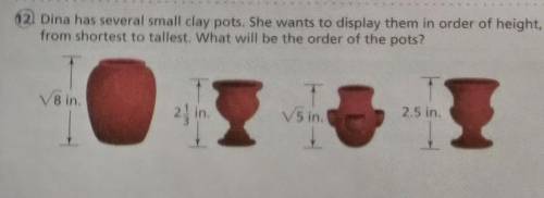 Dina has several small clay pots. She wants to display them in order of height, from shortest to ta