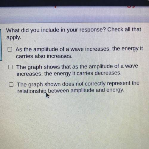 What did you include in your response? Check all that

apply
As the amplitude of a wave increases,