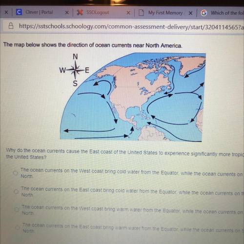 The map below shows the direction of ocean currents near North American.

Why do the ocean current