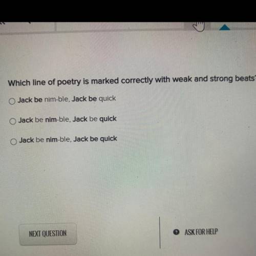 Which line of poetry is marked correctly with weak and strong beats?
