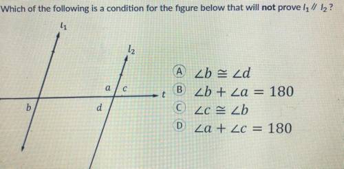 Help

Which of the following is a condition for the figure below that will not prove /1 // 12?