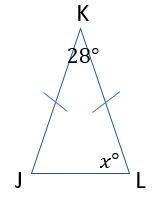 Find the measure of angle J in the isosceles triangle.

62 degrees31 degrees38 degrees76 degrees