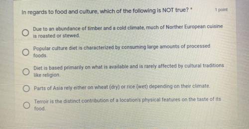 Ap human geography: 
In regards to food and culture, which of the following is NOT true?