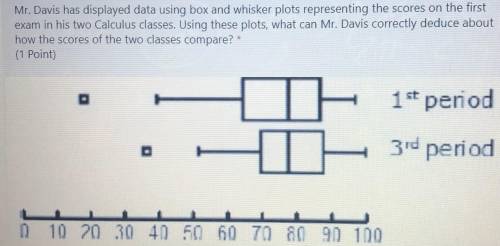 Mr Davis has displayed data using box and whisker plots representing the scores on the first exam i