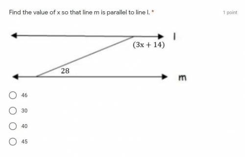 Find the value of x so that line m is parallel to line l.