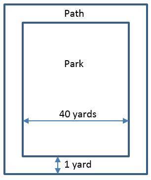 A rectangular park 40 yards wide was redesigned, and a path 1 yard wide was built around it. How lo