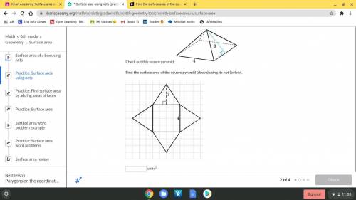 Find the surface area of the square pyramid (above) using its net (below). *4 by 3* CAN SOMEONE PLZ