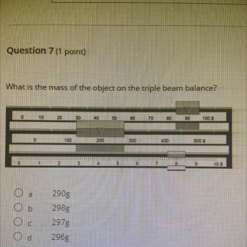 What is the mass of the object on the triple beam balance?