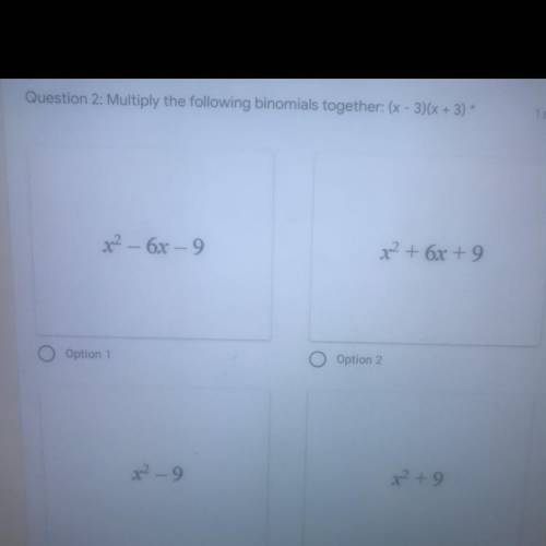 Multiply the following binomials together :(x-3)(x+3)￼