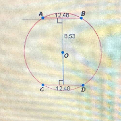 Question 6 of 10

What is the length of the blue segment in Oo below?
8.53
A. 8.53 units
B. 12.48